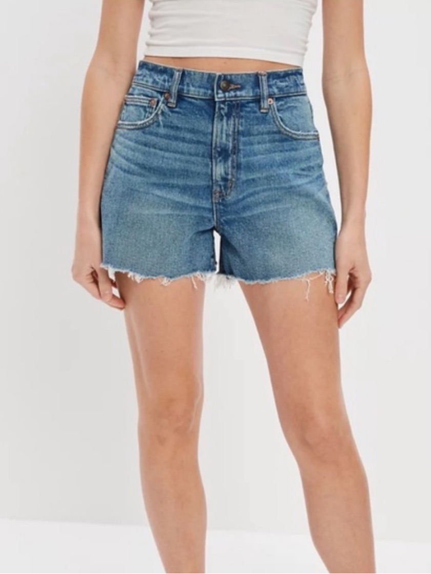 American Eagle Highest Rise 90s Boyfriend Shorts Distressed Denim - Light Blue